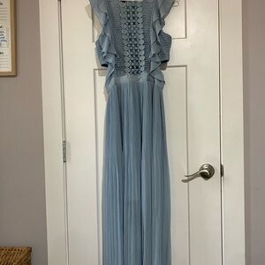 Elegant Blue Maxi Dress with Ruffle Details